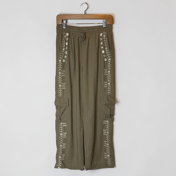 paparazzi Pants - Paparazzi Linen Cargo Pants Embroidered Boho Resort Wear Lagenlook‎ Coastal sz S